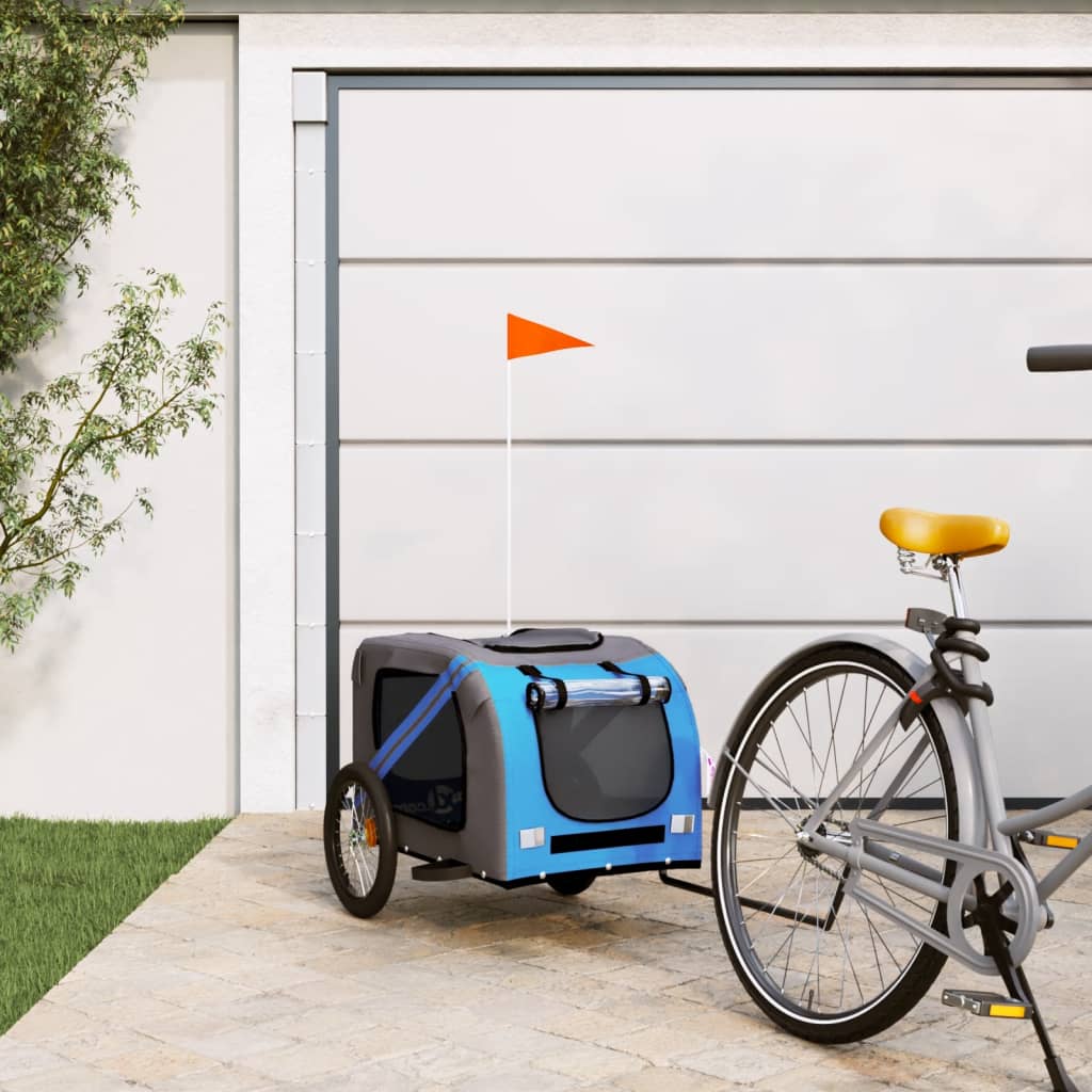 NNEVL Pet Bike Trailer Blue and Grey Oxford Fabric and Iron